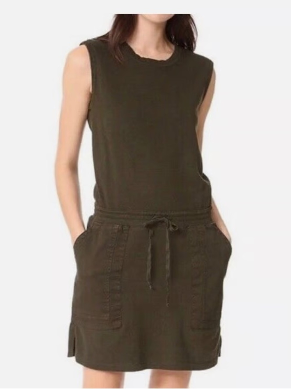 James Perse Standard Olive Green Utility Drawstring Dress Size 3 Large